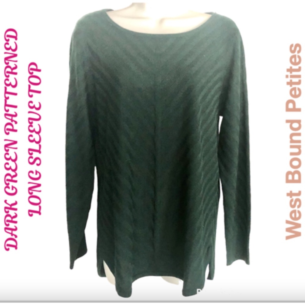 West Bound Petites Long Sleeve Dark Green Top